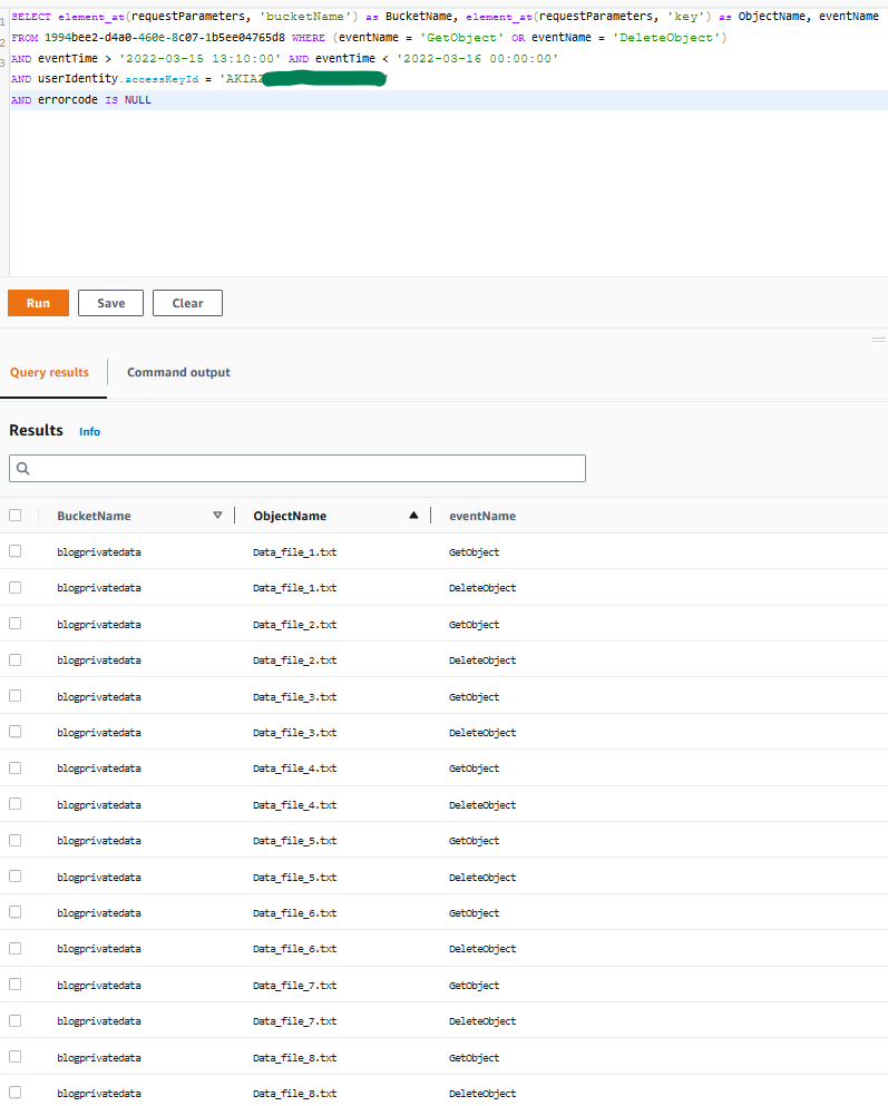 Figure 9: Sample query 1.9 and results in the console