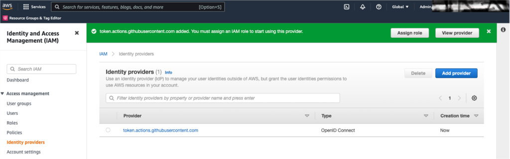 Figure 2: View your identity provider