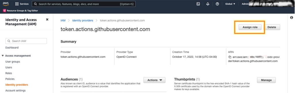 Figure 3: Assign a role to the identity provider