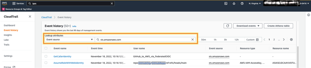 Figure 6: Find event history in CloudTrail