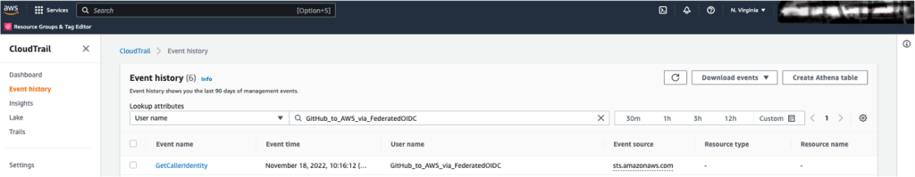 Figure 7: View the get caller identity in CloudTrail