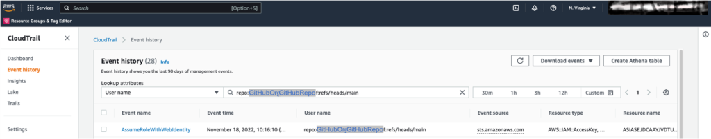 Figure 8: View the assume role call in CloudTrail