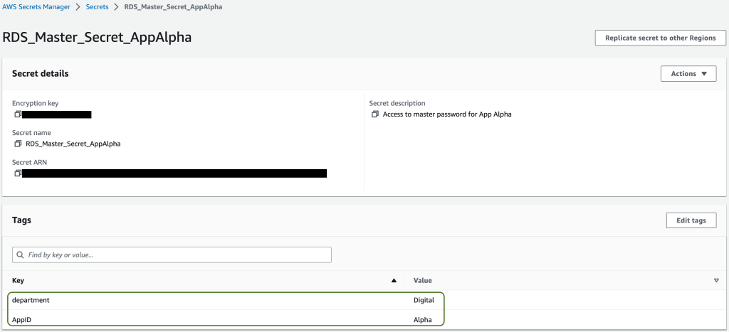 Figure 4: Sample secret configuration with required tags