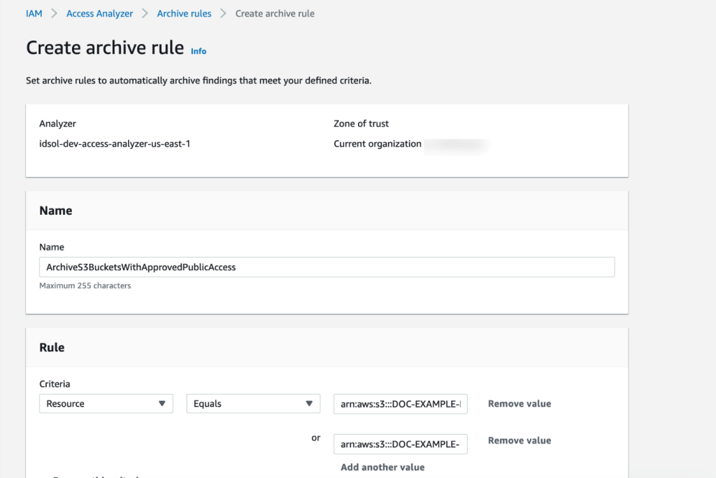 Figure 1: Create IAM Access Analyzer archive rule using the console