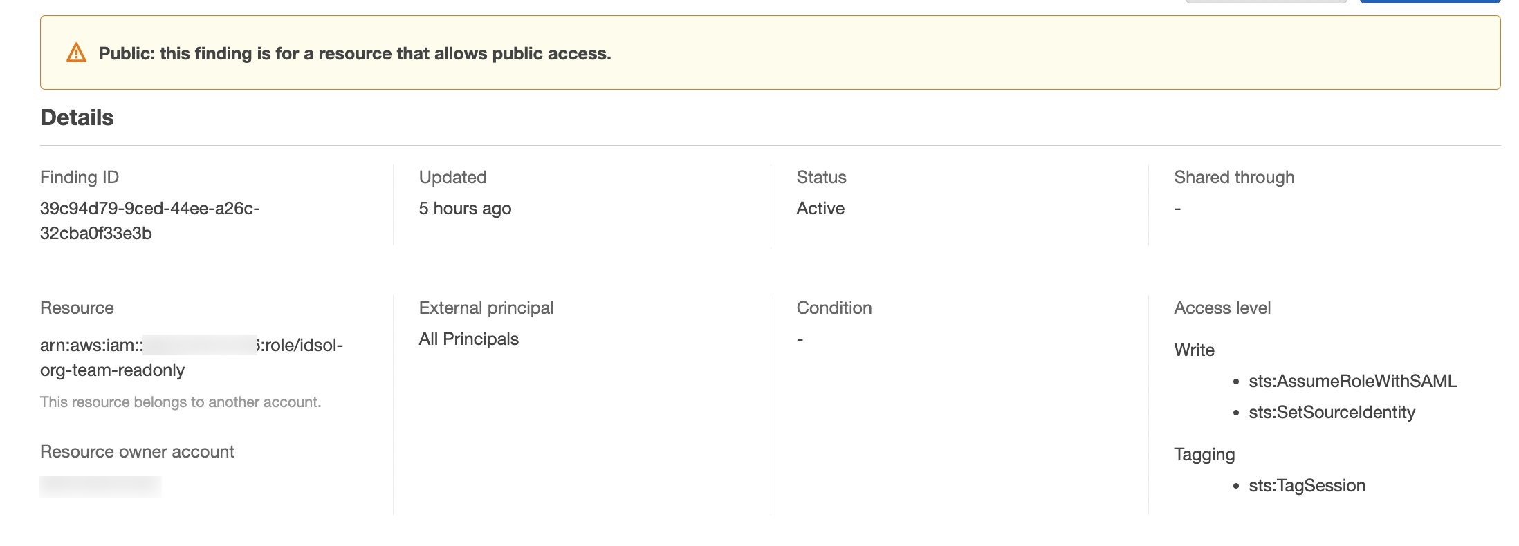 Figure 3: IAM Access Analyzer identity provider finding example