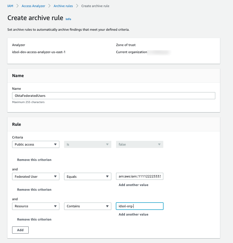 Figure 4: Archive rule example for using an IdP-related finding