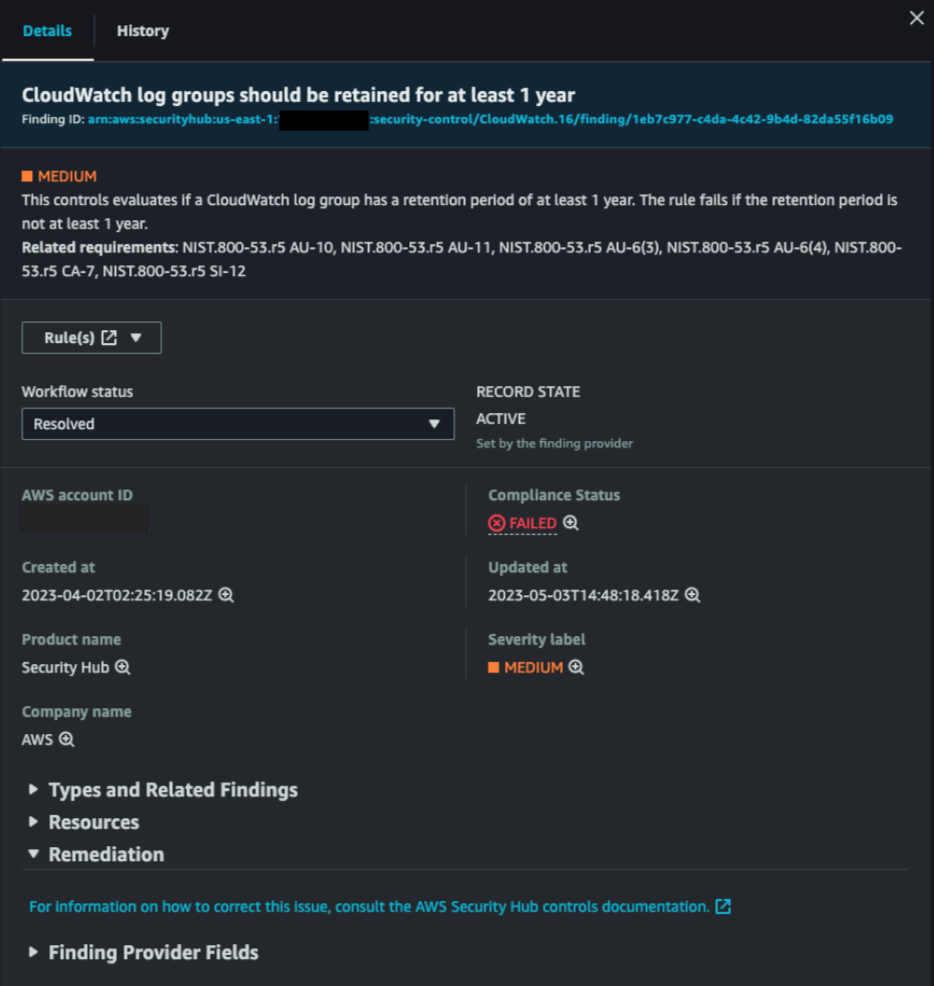 Figure 2: Finding Details shows the record of a security check or security-related detection