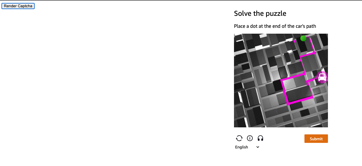 Figure 2: User chooses Render Captcha button and a puzzle is rendered on the same page