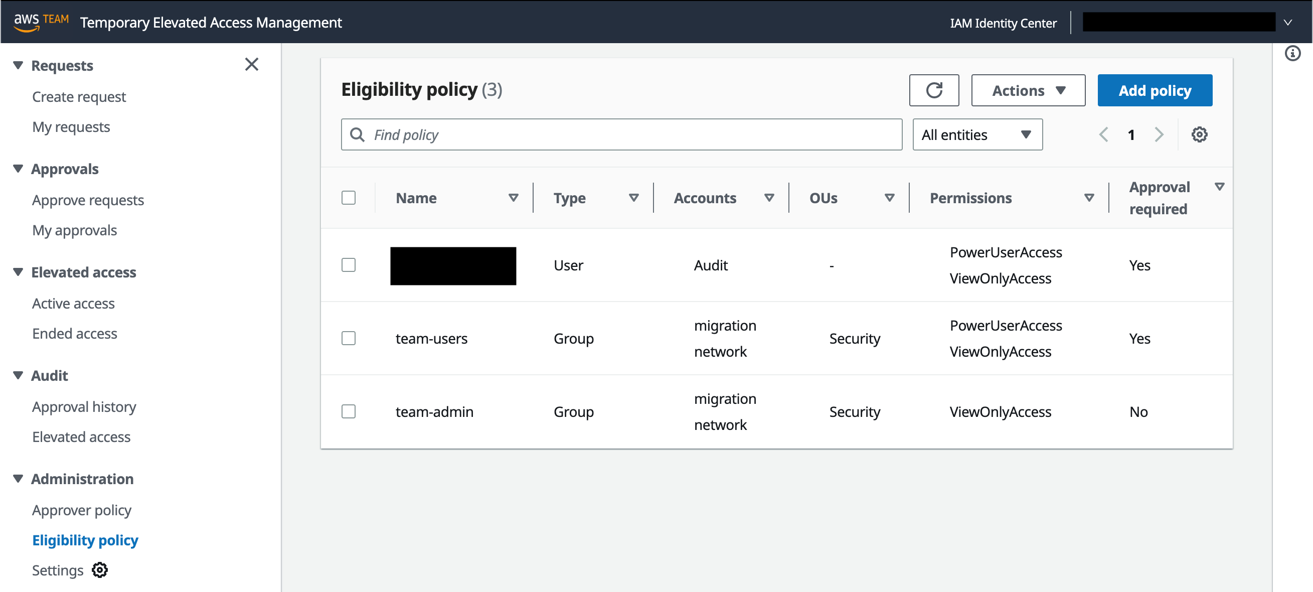 Figure 3: Manage eligibility policies