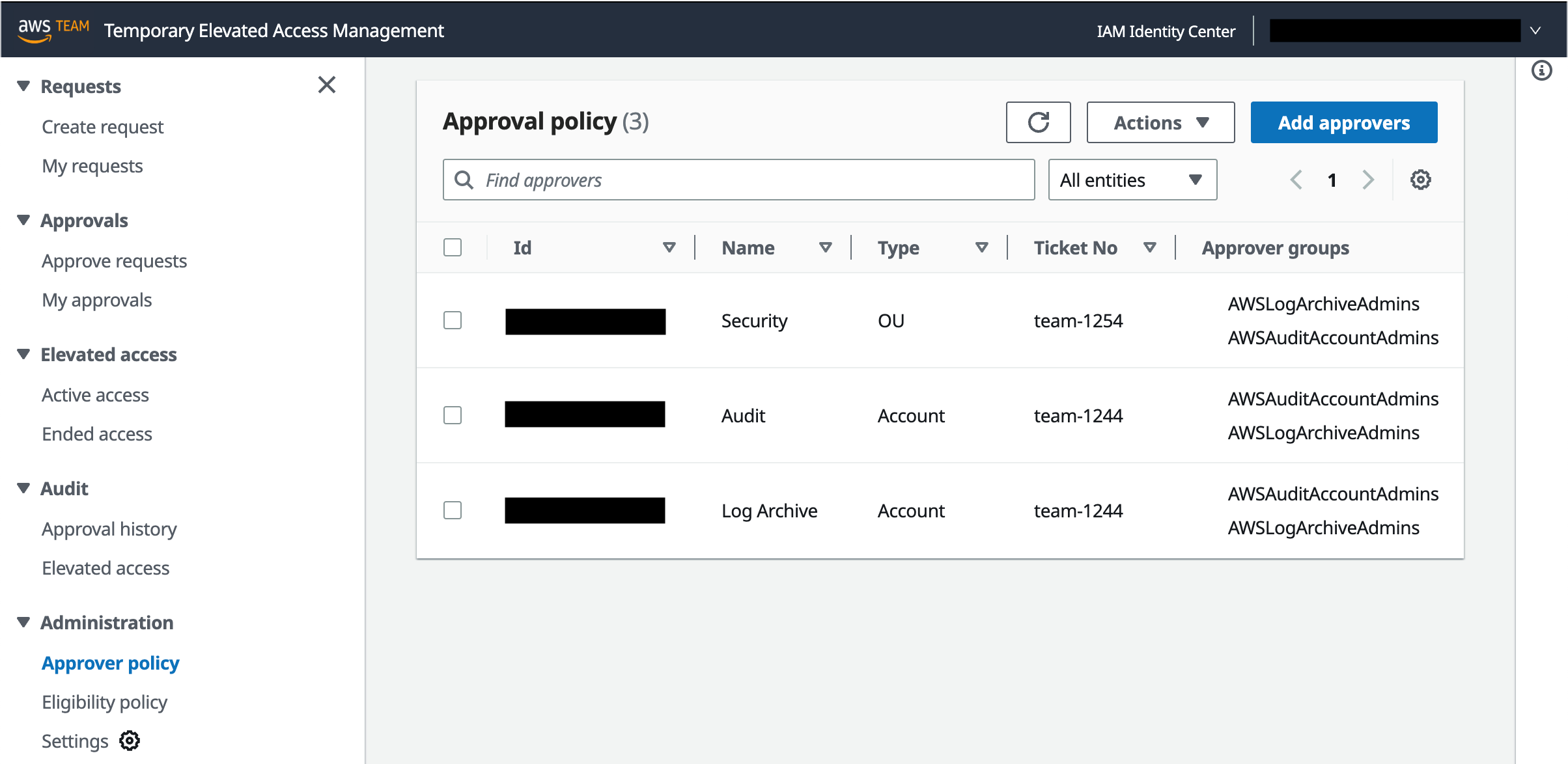 Figure 4: Manage approval policies