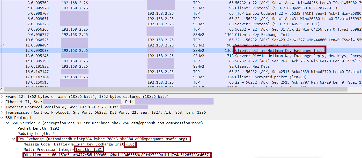 Figure 3: View the client P384 ECDH and Kyber-768 public keys