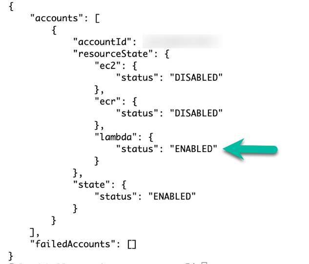 Figure 2: Amazon Inspector status after you enable Lambda scanning