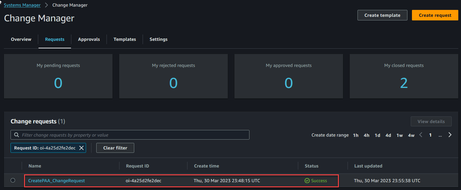 Figure 15: The change request ran successfully