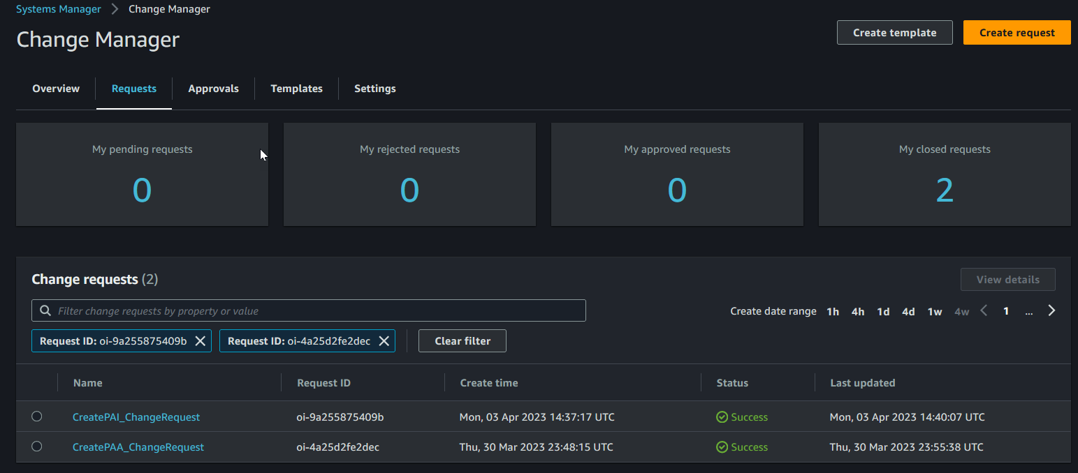 Figure 19: The change requests for the PAA and PAI have run successfully