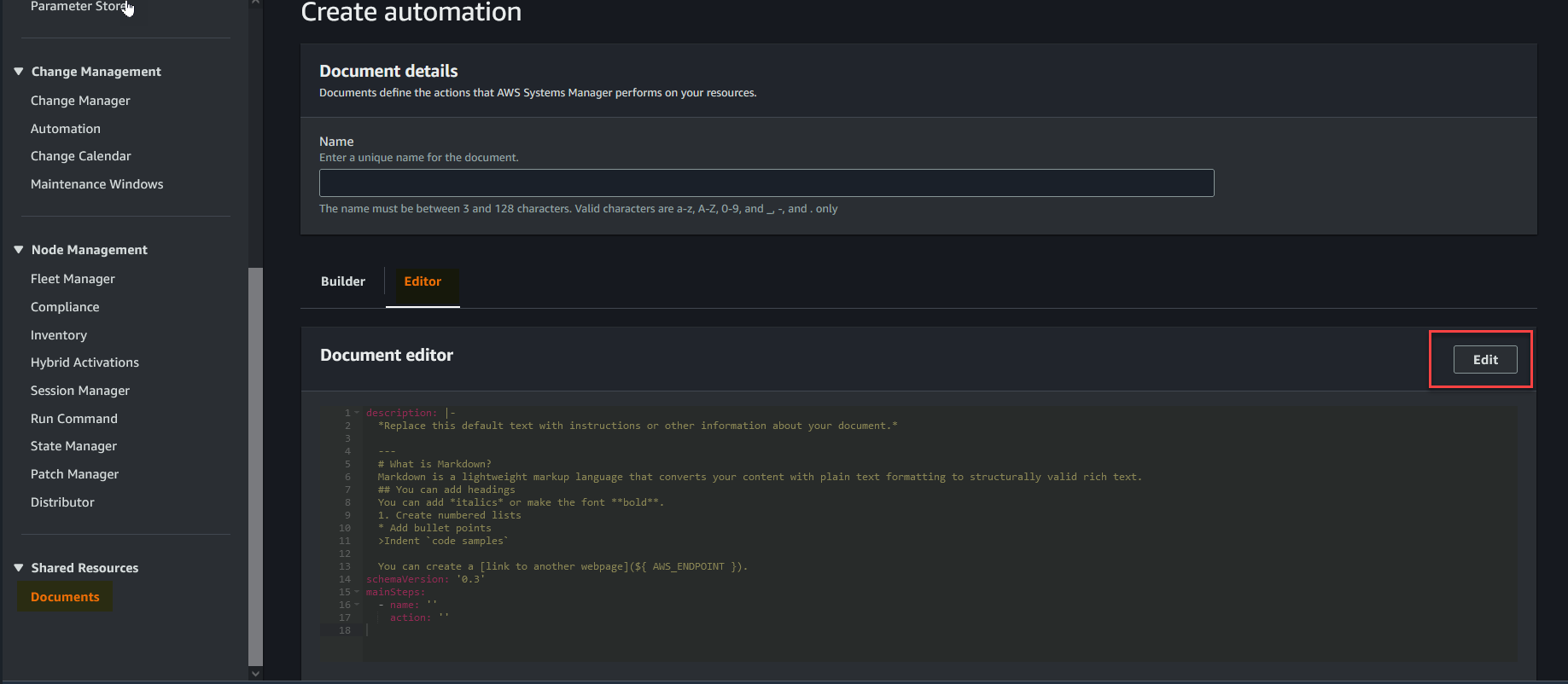 Figure 2: Automation document editor