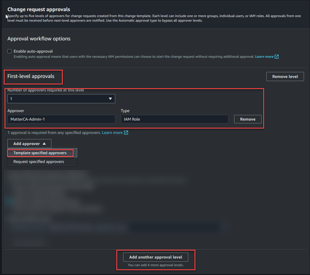 Figure 6: Add first level approver for the template