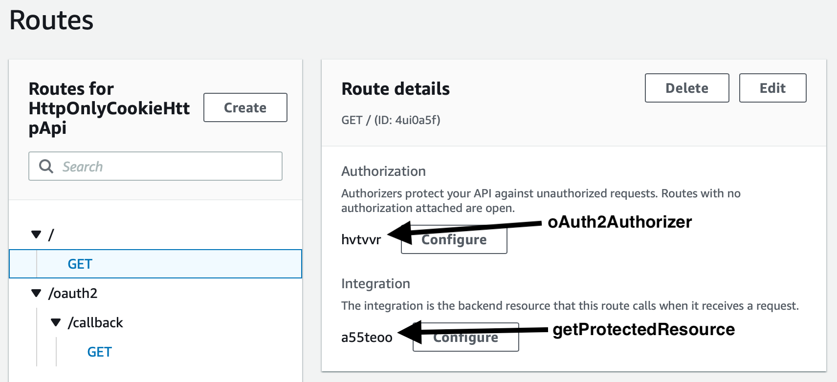 Figure 17: API Gateway route configuration