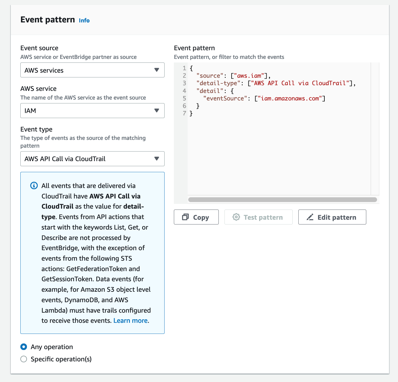 Figure 12: Event pattern details selected