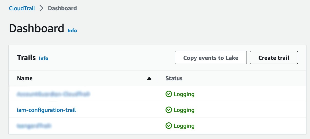 Figure 2: Use the CloudTrail dashboard to create a trail