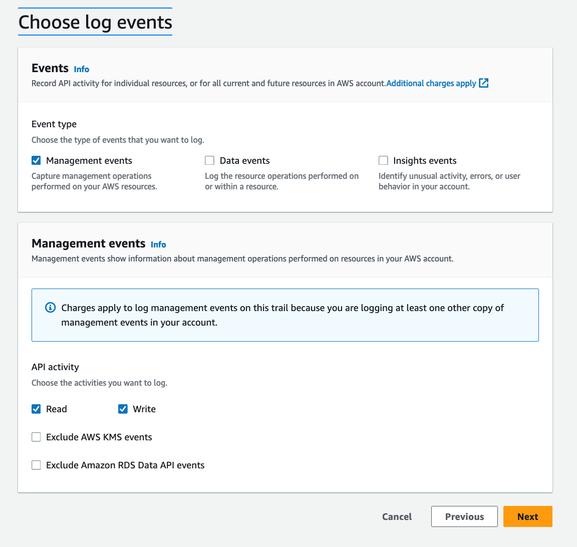 Figure 4: Choose which events to log