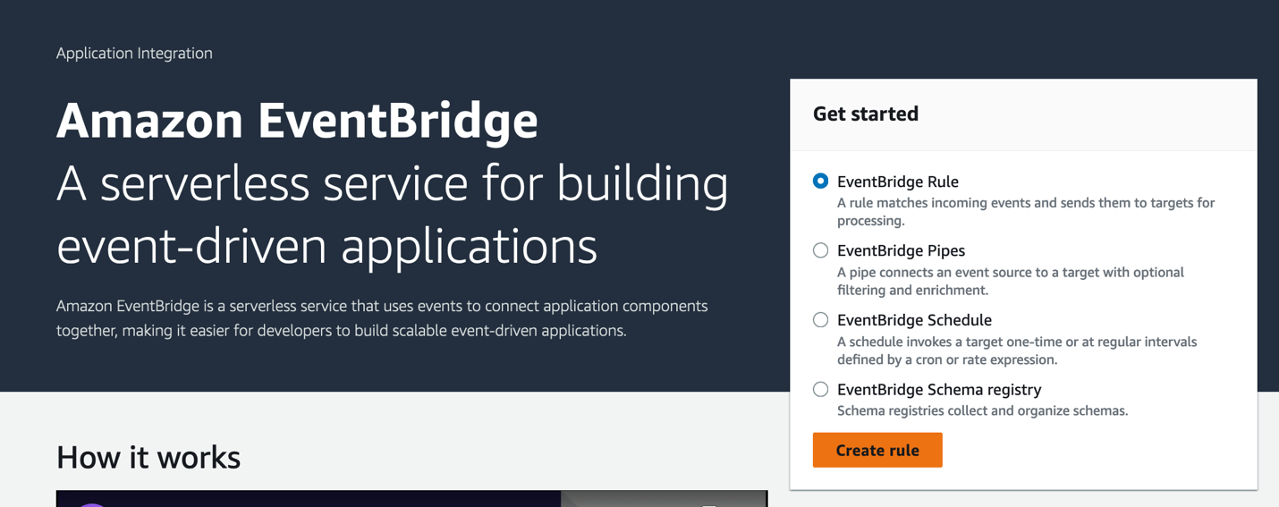 Figure 8: Use the EventBridge console to create a rule