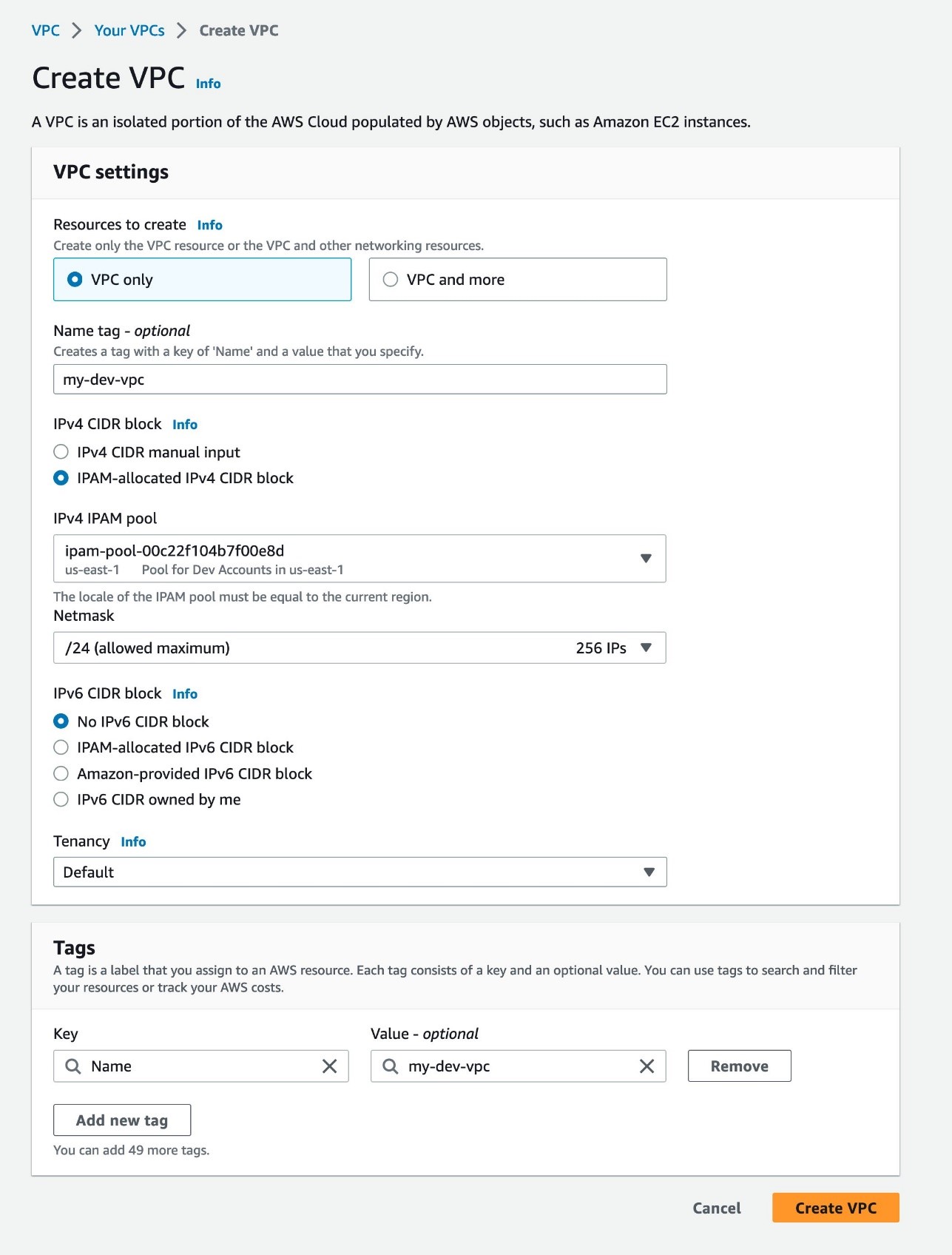 Figure 6: Create a VPC