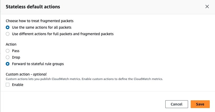 Figure 1: Set up stateless default actions to forward to stateful rule groups