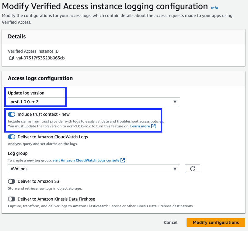 Figure 3: Verified Access log version and trust context