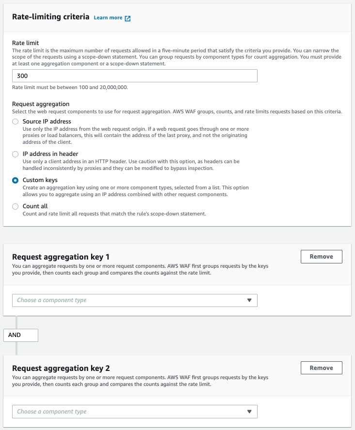 Figure 1: Creating an advanced rate-based rule with two aggregation keys