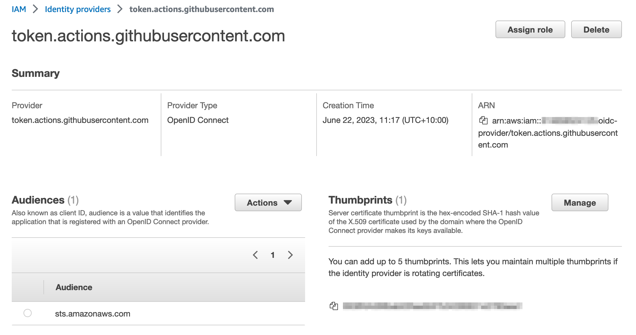 Figure 1: IAM Identity provider details