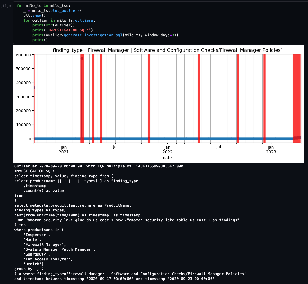 Figure 16: SageMaker notebook outlier results view