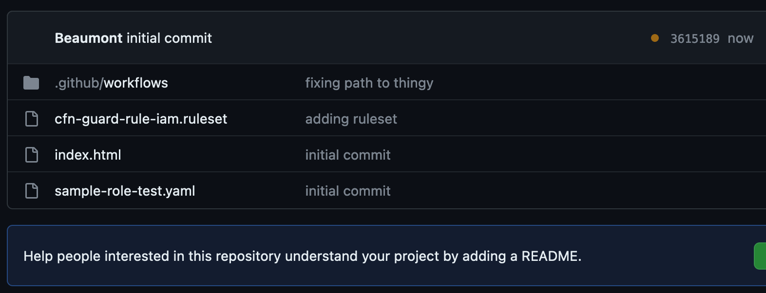 Figure 2: GitHub repository window with the orange workflow indicator