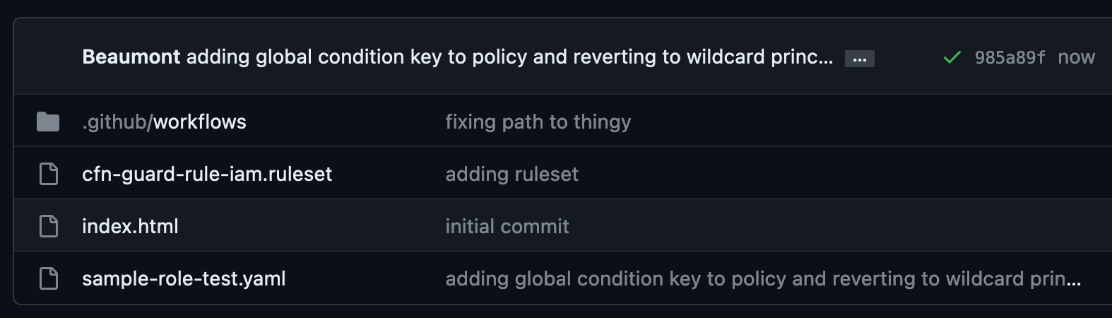 Figure 6: GitHub repository window with the green tick workflow indicator