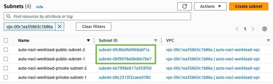 Figure 6: Find the subnet IDs