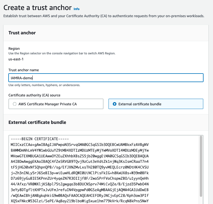 Figure 3: IAM Roles Anywhere trust anchor