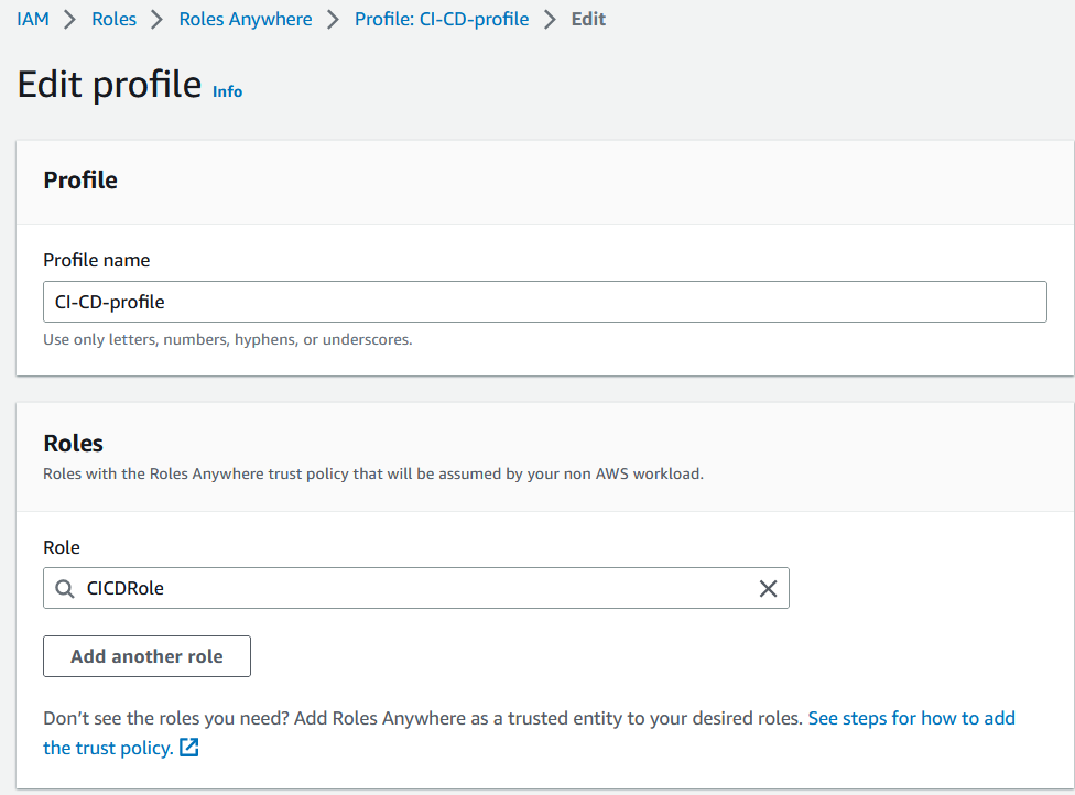 Figure 5: IAM Roles Anywhere profile