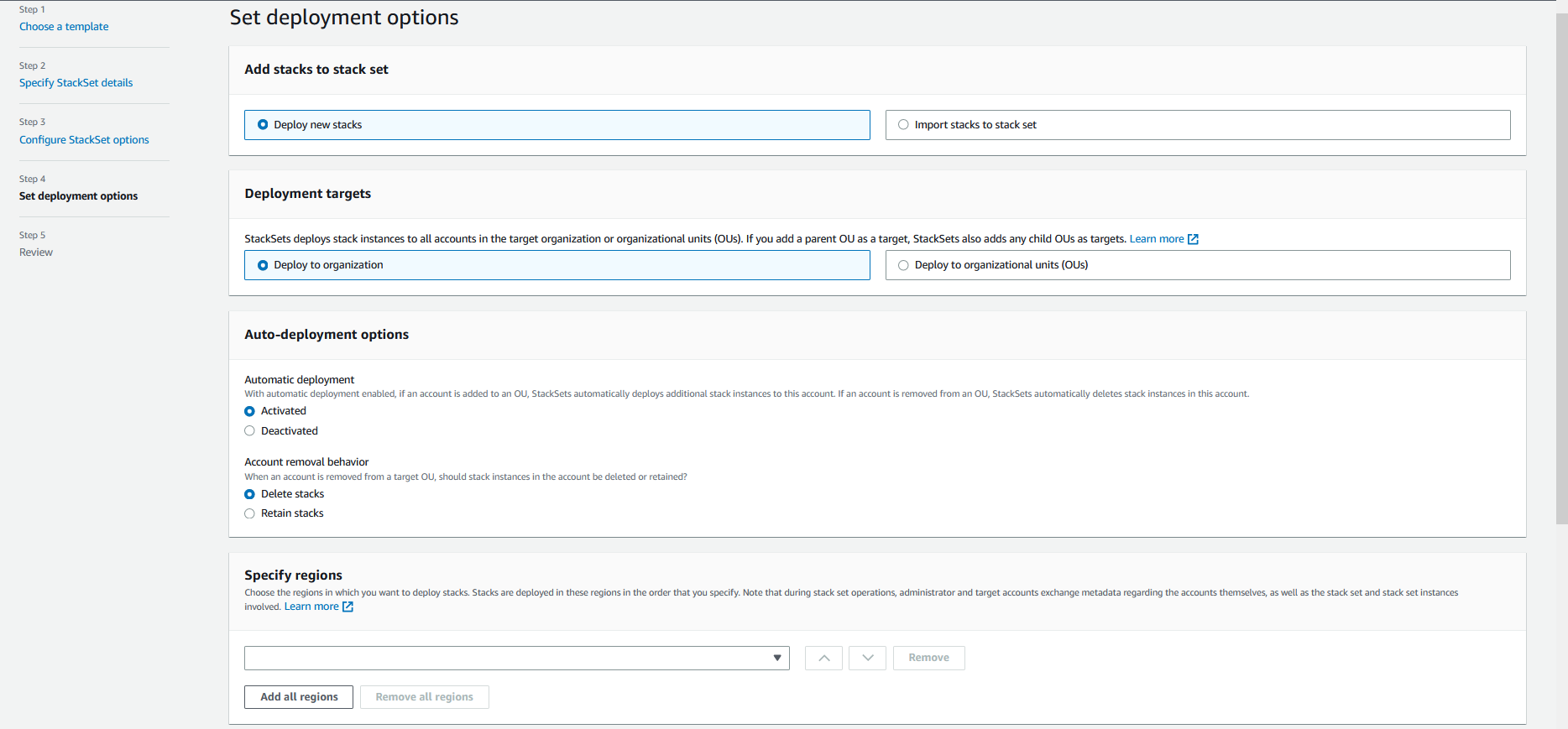 Figure 1: CloudFormation StackSet deployment target settings