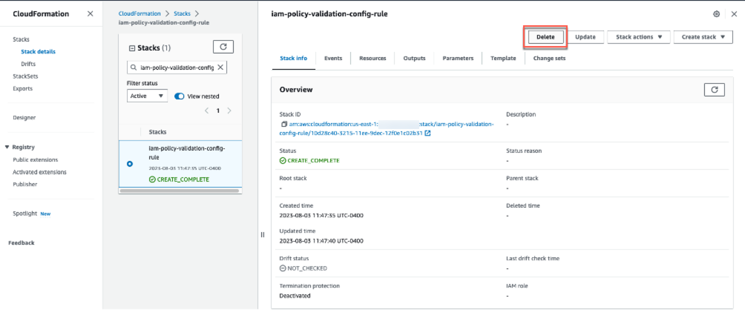 Figure 9: AWS CloudFormation stack deletion