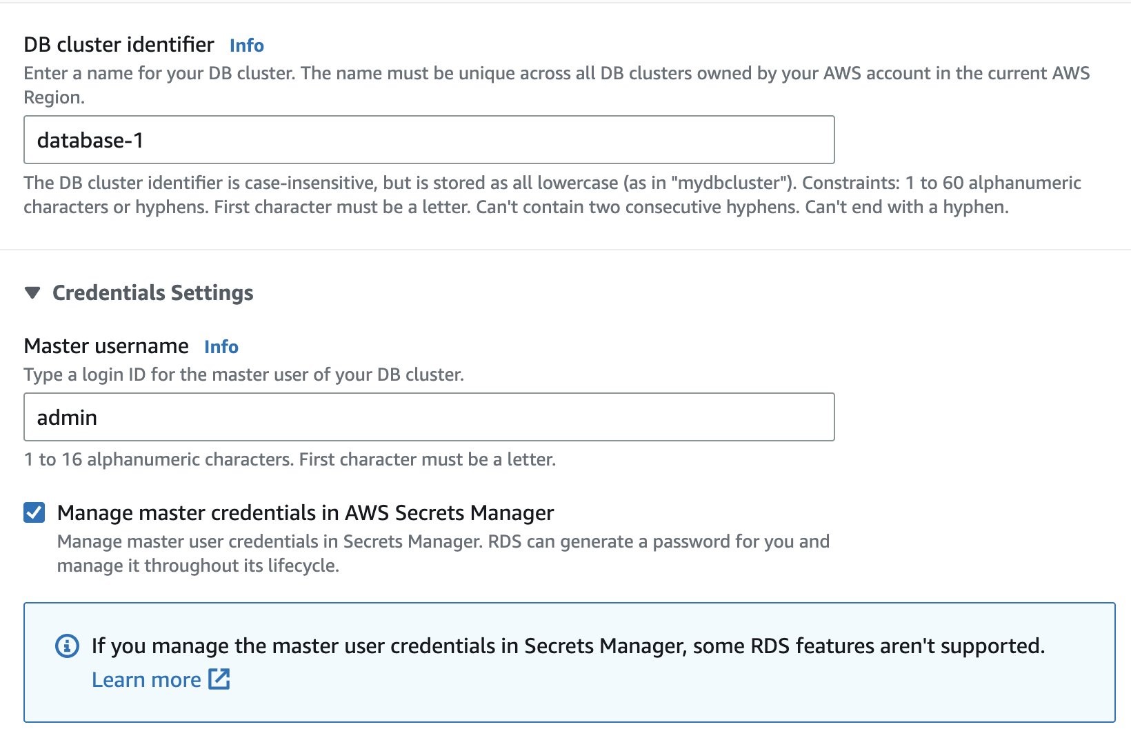 Figure 2: Manage master credentials in Secrets Manager