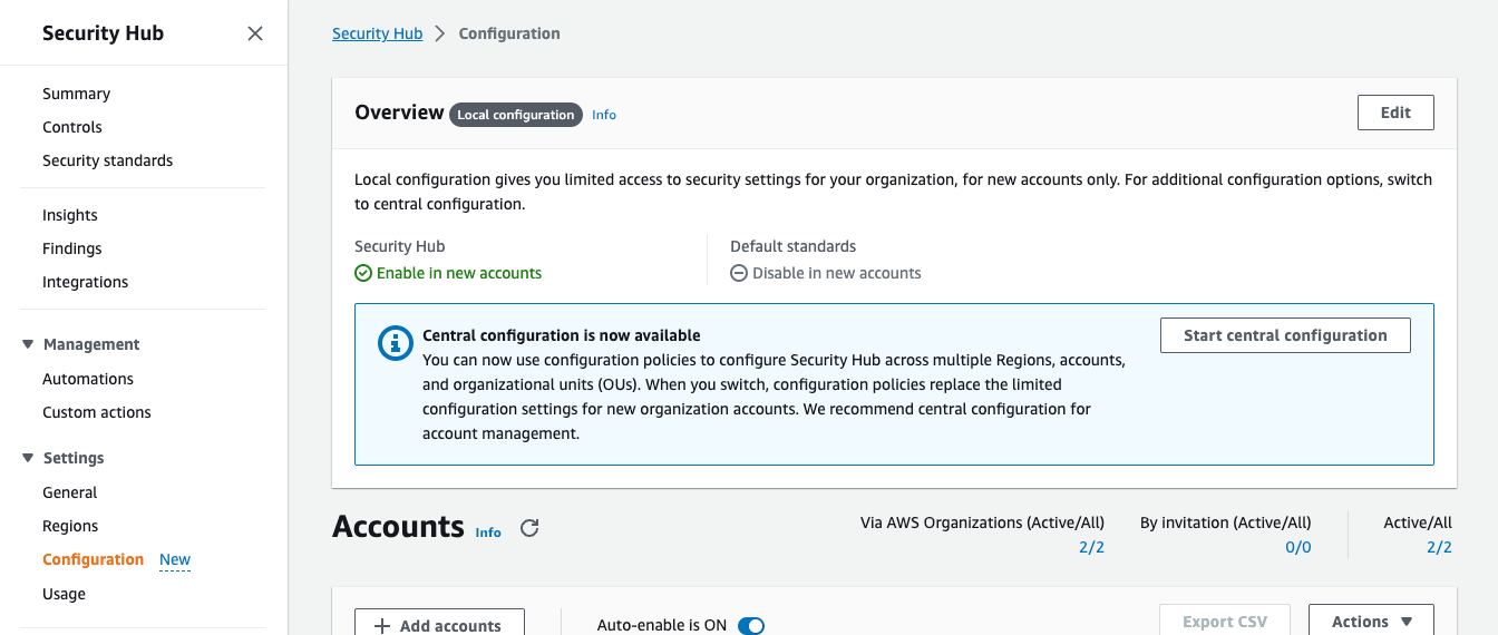 Figure 1: The new Configuration page, where you can see your current organizational configuration and start using the new capabilities