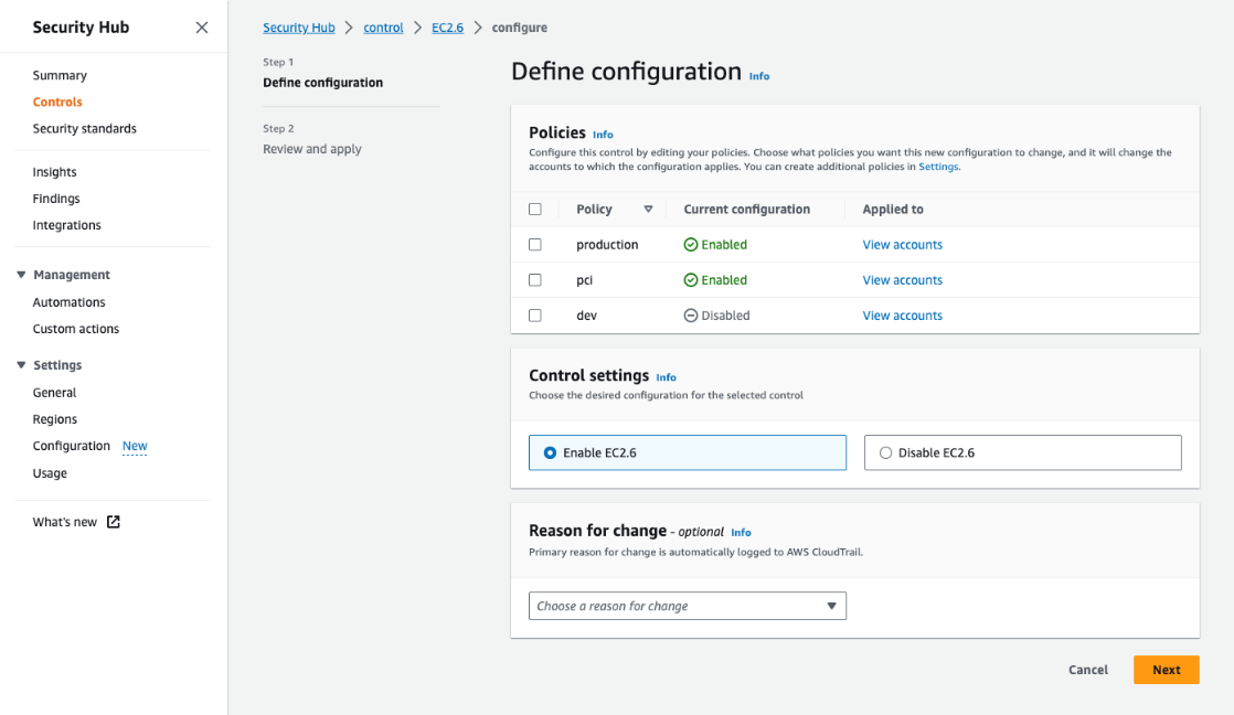 Figure 6: Configuring a control from the control details page