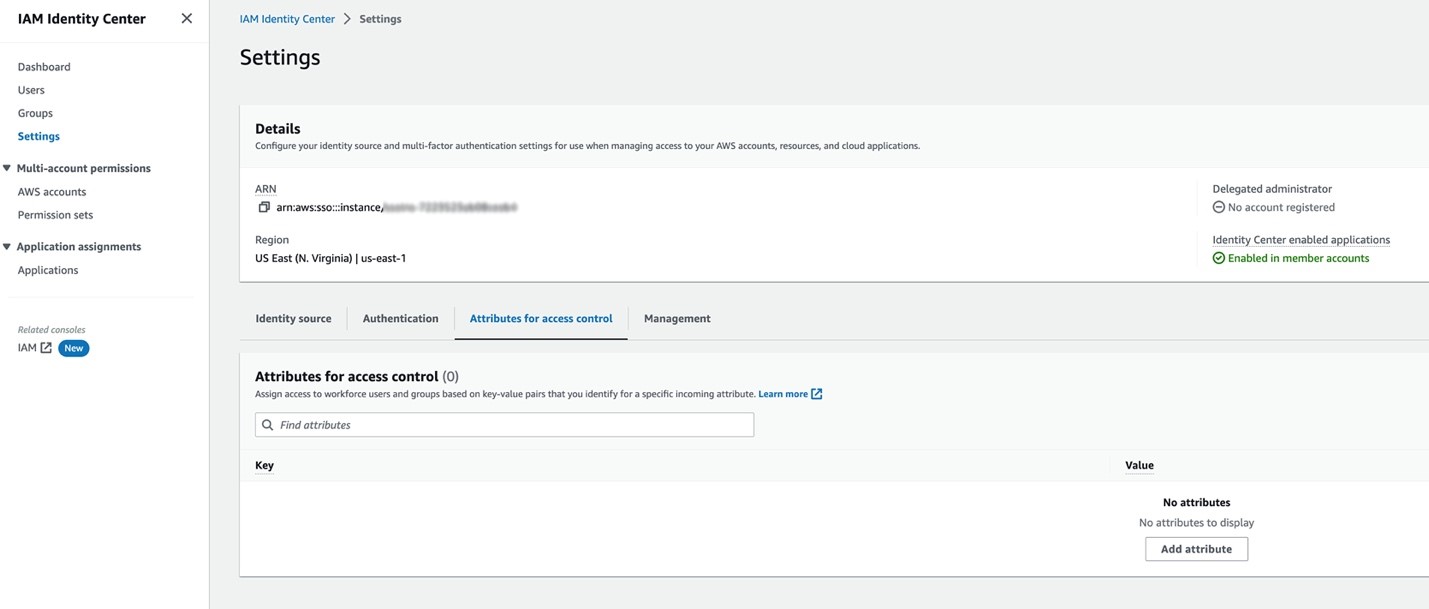 Figure 15: Screenshot of Settings inside Identity Center.