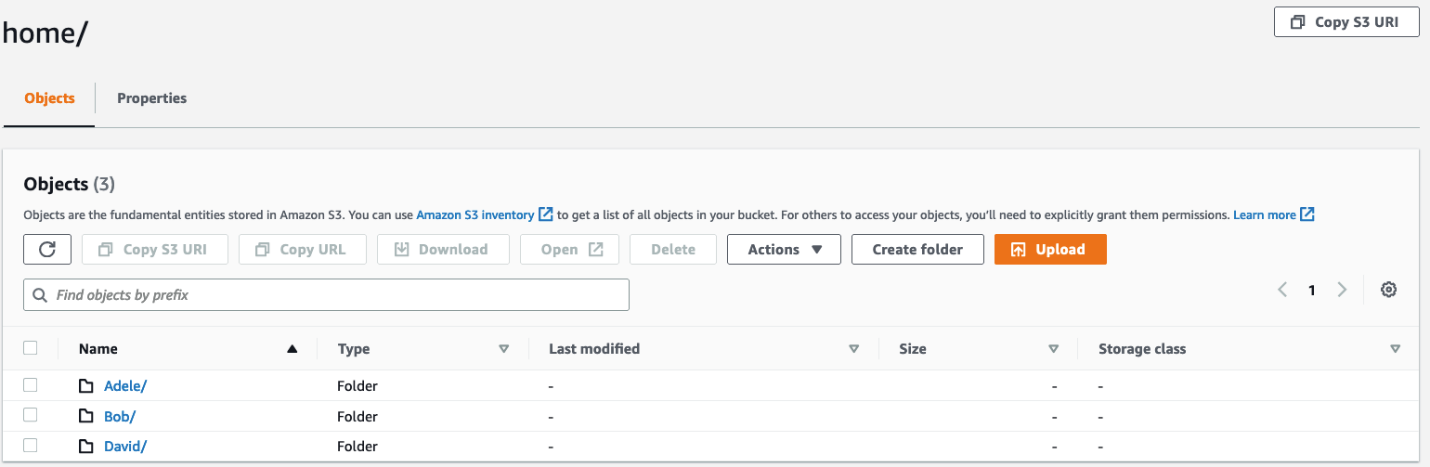 Figure 2: Screenshot of the home/ directory of the my-new-company-123456789 bucket