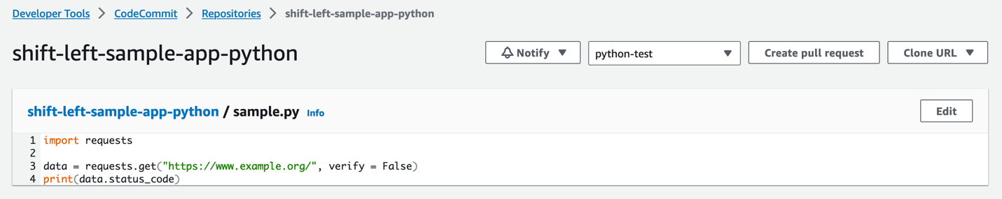 Figure 11: CodeCommit pull request