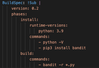 Figure 2: Bandit configured in CodeBuild