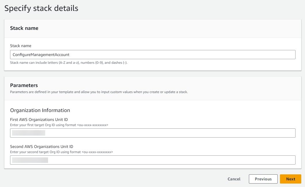 Figure 3: Management account stack details