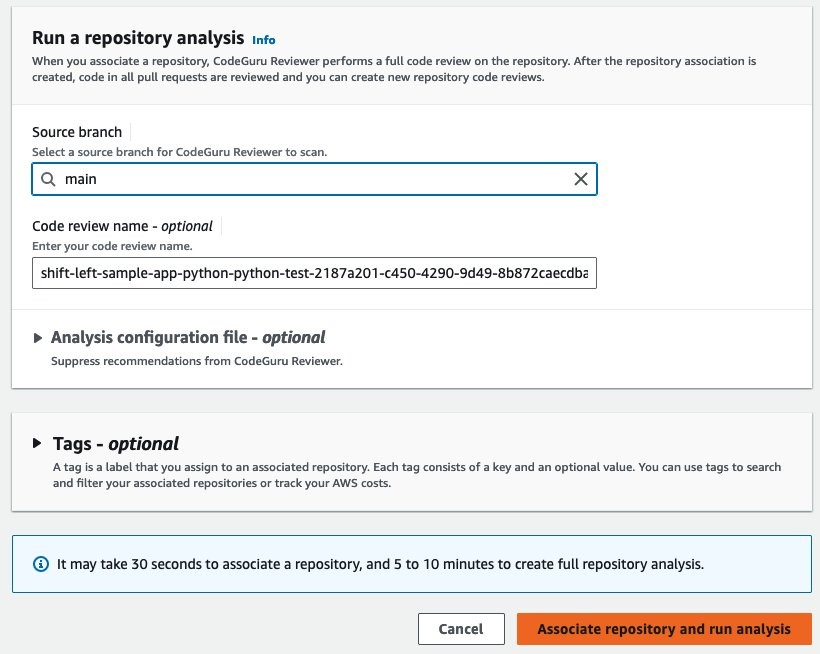 Figure 5: CodeGuru repository configuration