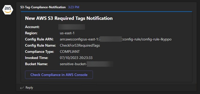 Figure 7: S3 tag compliance notification