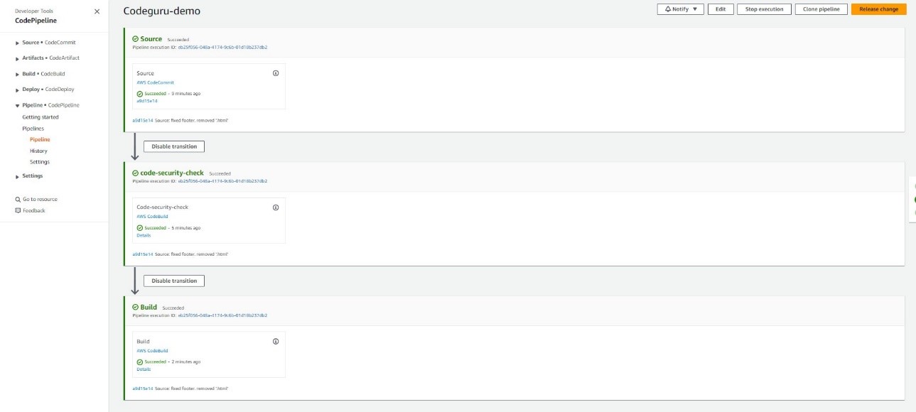 Figure 13: CodePipeline with successful security scan