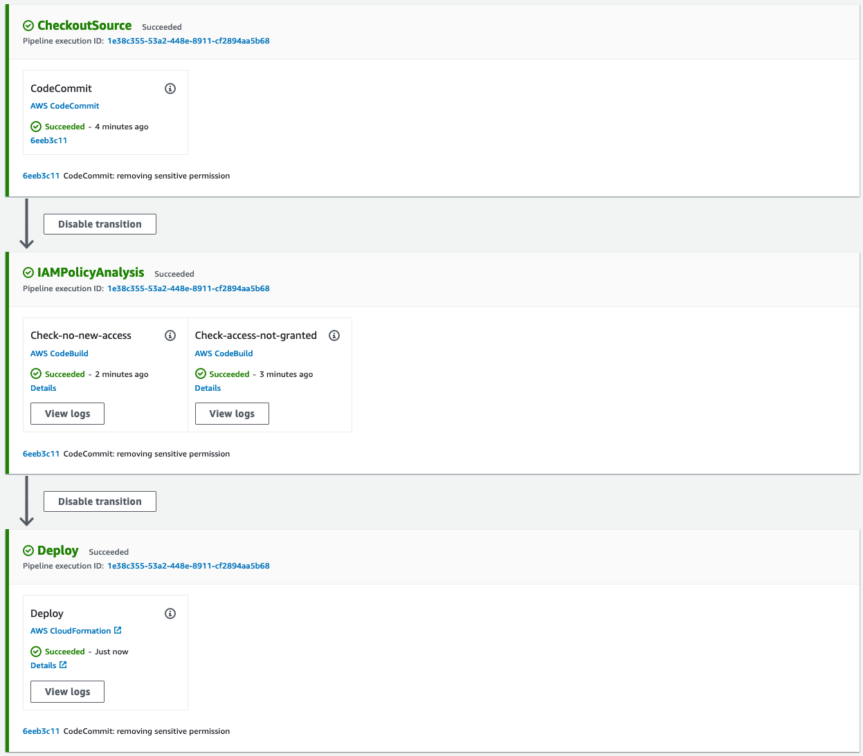 Figure 2: AWS CodePipeline and CodeBuild Management Console view